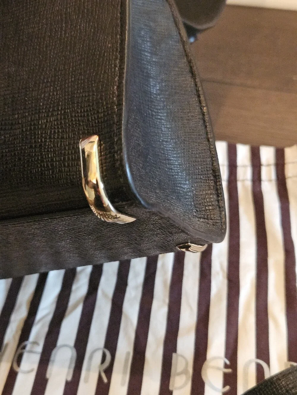Henri Bendel West 57th Black Leather Satchel Crossbody Top Handle Bag Dust Bag